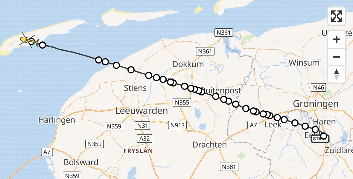 Routekaart van de vlucht: Lifeliner 4 naar Midsland