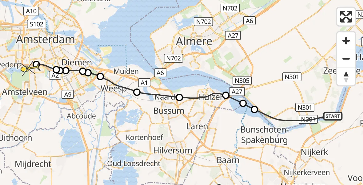 Routekaart van de vlucht: Lifeliner 1 naar VU Medisch Centrum Amsterdam