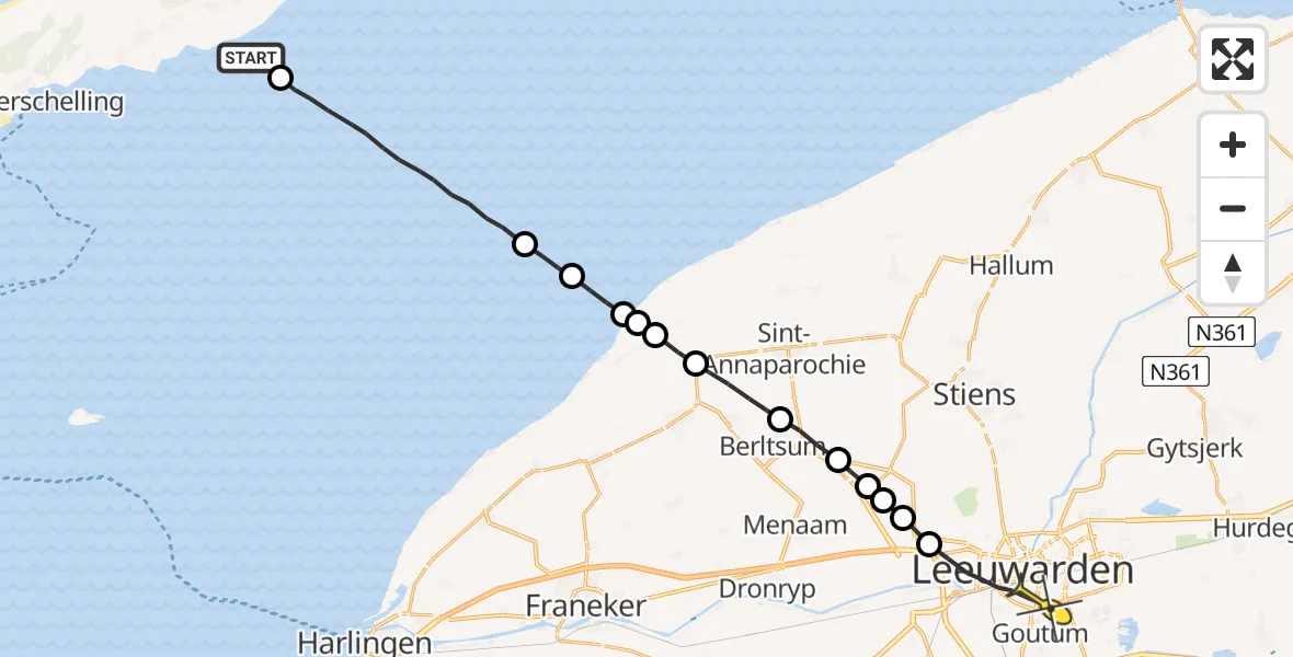 Routekaart van de vlucht: Lifeliner 4 naar Leeuwarden