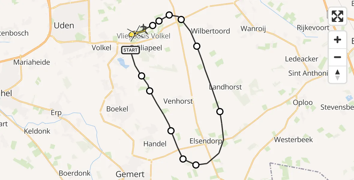 Routekaart van de vlucht: Lifeliner 3 naar Vliegbasis Volkel