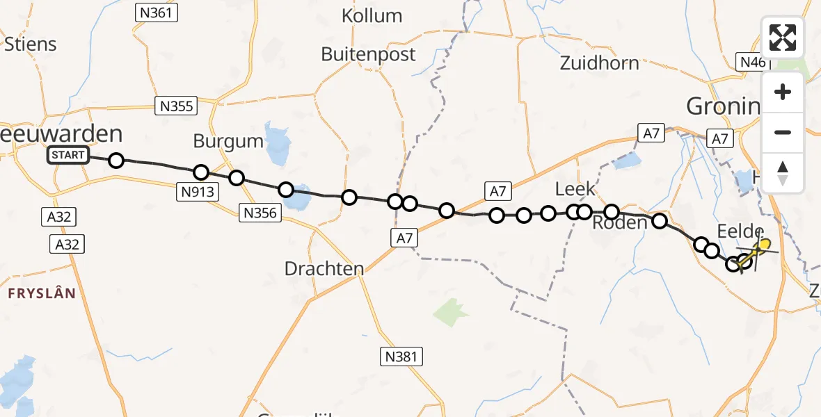 Routekaart van de vlucht: Lifeliner 4 naar Groningen Airport Eelde