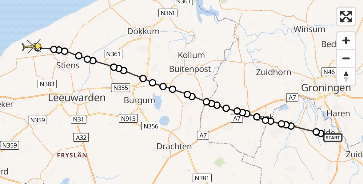 Routekaart van de vlucht: Lifeliner 4 naar Nij Altoenae