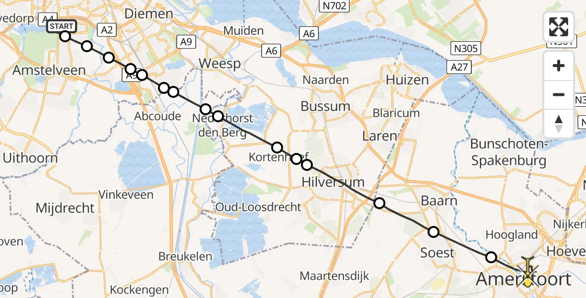 Routekaart van de vlucht: Lifeliner 1 naar Amersfoort