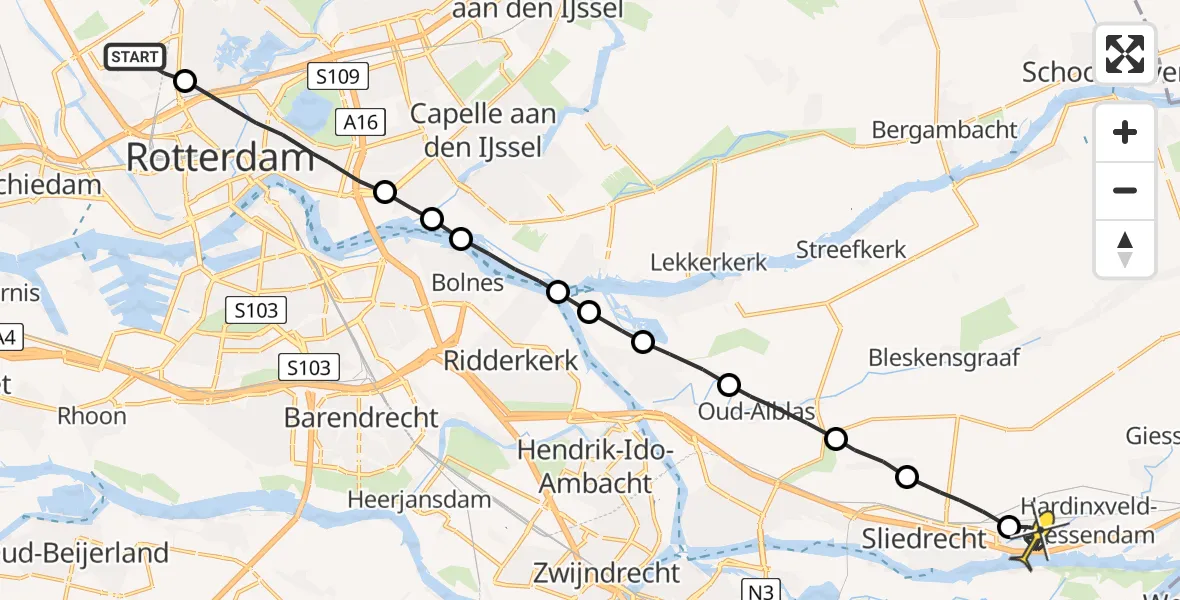 Routekaart van de vlucht: Lifeliner 2 naar Hardinxveld-Giessendam