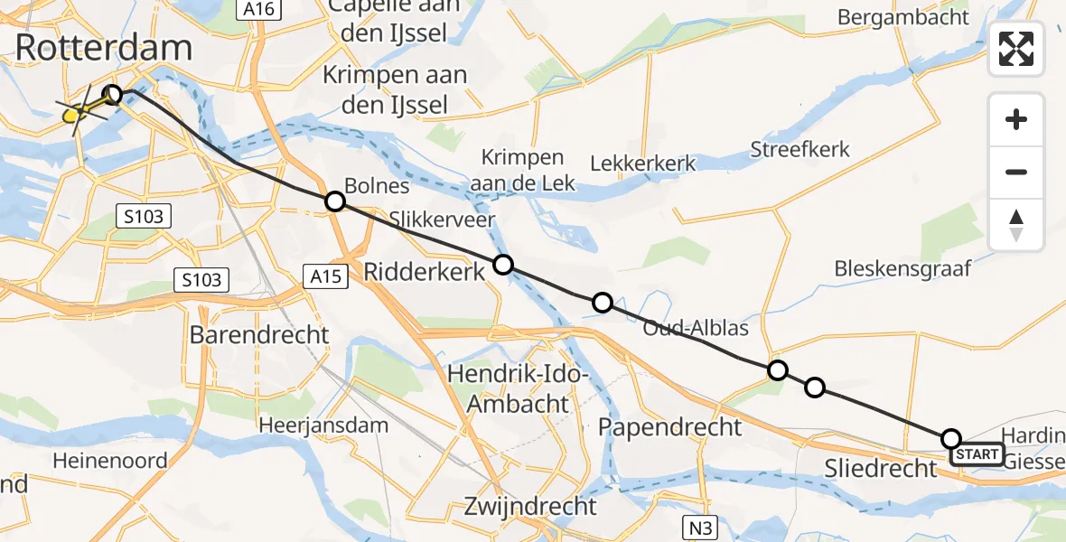 Routekaart van de vlucht: Lifeliner 2 naar Erasmus MC