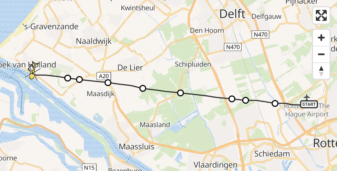 Routekaart van de vlucht: Lifeliner 2 naar Hoek van Holland