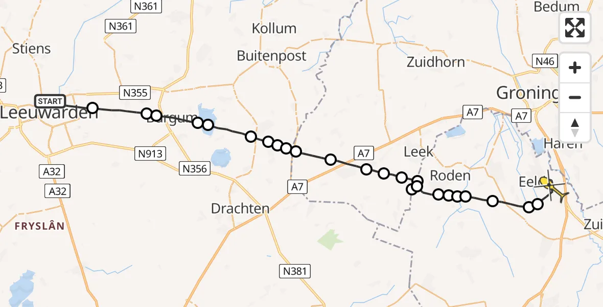 Routekaart van de vlucht: Lifeliner 4 naar Groningen Airport Eelde