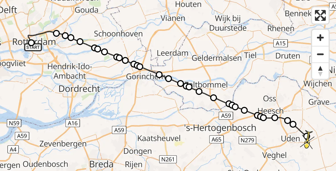 Routekaart van de vlucht: Lifeliner 3 naar Vliegbasis Volkel