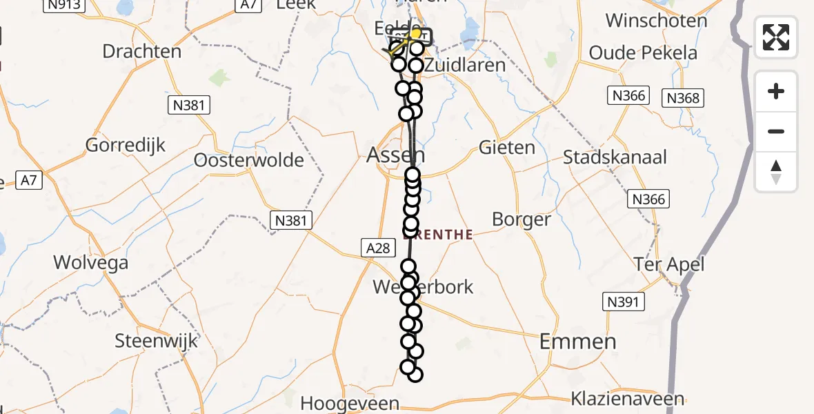 Routekaart van de vlucht: Lifeliner 4 naar Groningen Airport Eelde