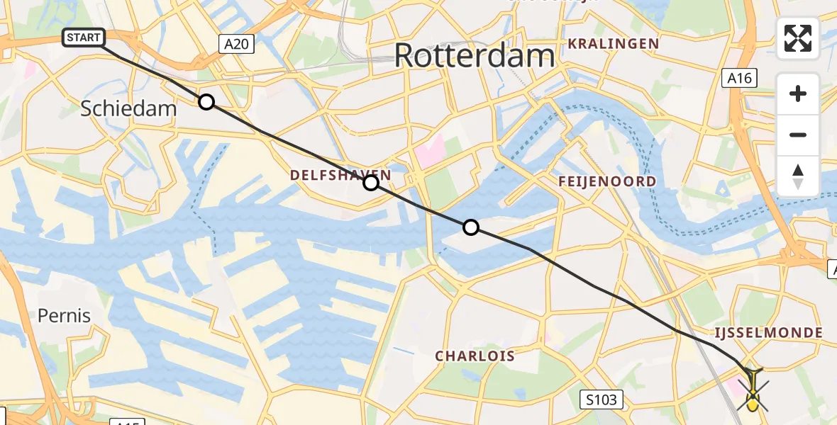 Routekaart van de vlucht: Lifeliner 2 naar Rotterdam