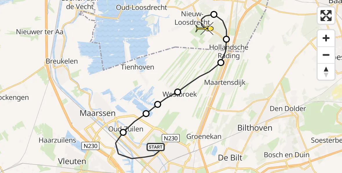 Routekaart van de vlucht: Lifeliner 1 naar Vliegveld Hilversum