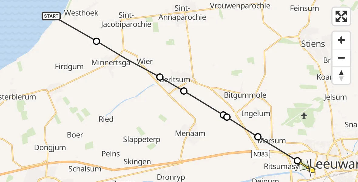 Routekaart van de vlucht: Ambulanceheli naar Leeuwarden