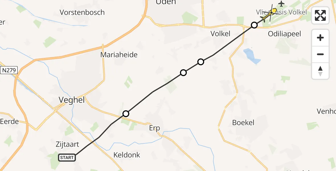 Routekaart van de vlucht: Lifeliner 3 naar Vliegbasis Volkel