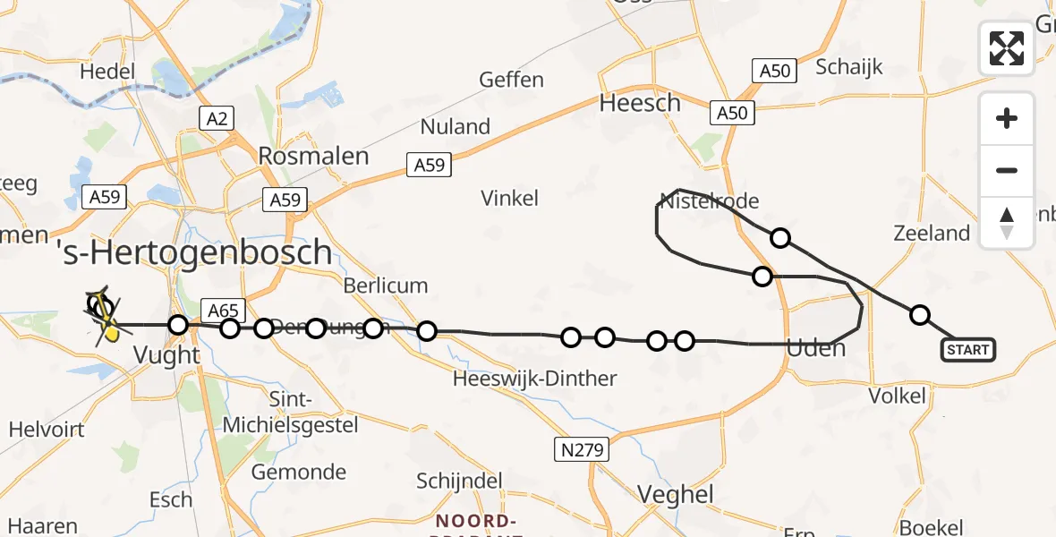 Routekaart van de vlucht: Lifeliner 3 naar Vught