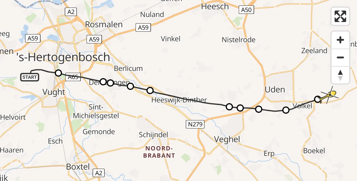 Routekaart van de vlucht: Lifeliner 3 naar Vliegbasis Volkel