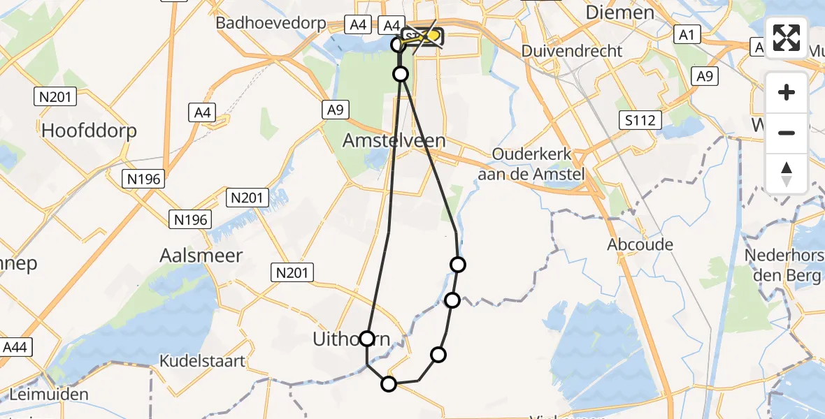 Routekaart van de vlucht: Lifeliner 1 naar VU Medisch Centrum Amsterdam