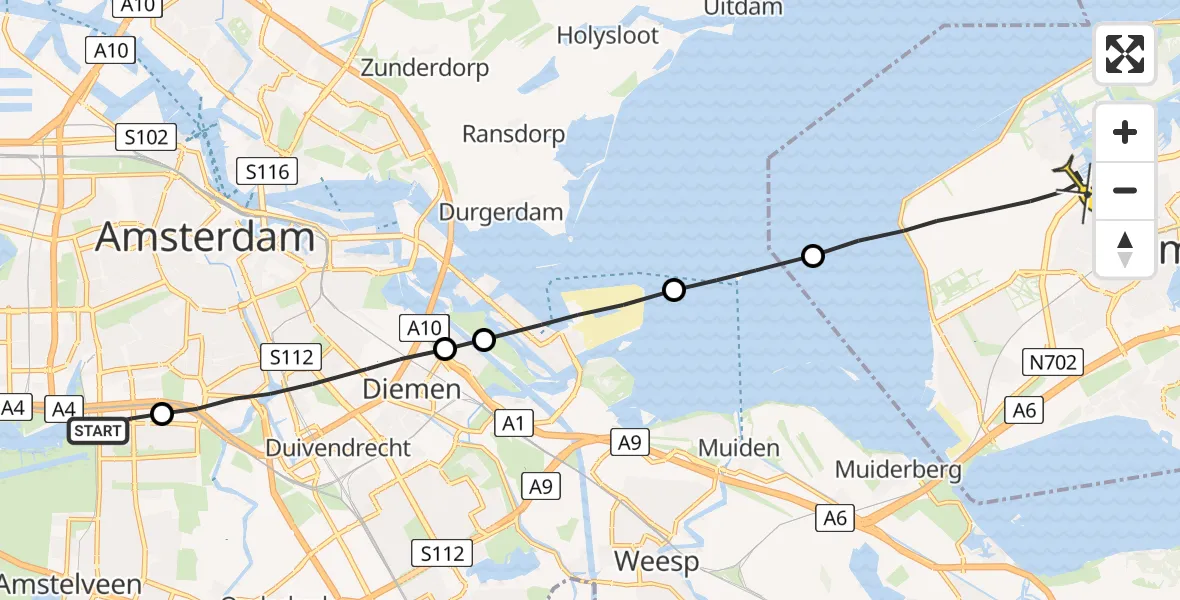 Routekaart van de vlucht: Lifeliner 1 naar Almere