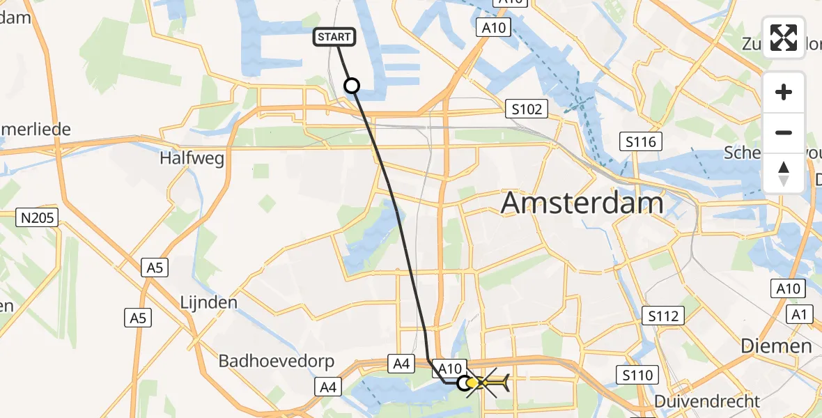 Routekaart van de vlucht: Lifeliner 1 naar VU Medisch Centrum Amsterdam