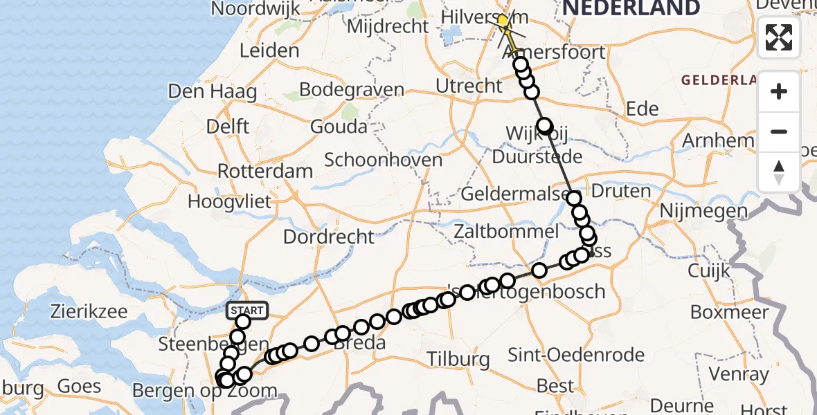 Routekaart van de vlucht: Politiehelikopter naar Baarn