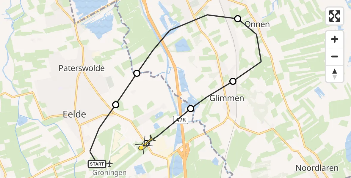 Routekaart van de vlucht: Lifeliner 4 naar Groningen Airport Eelde