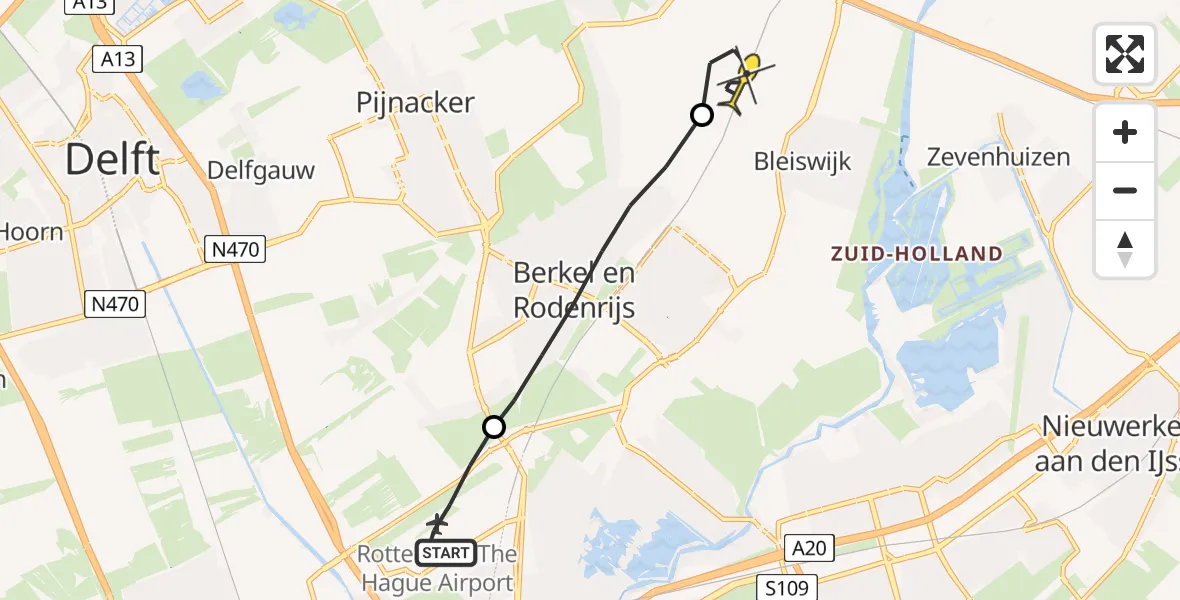 Routekaart van de vlucht: Lifeliner 2 naar Bleiswijk