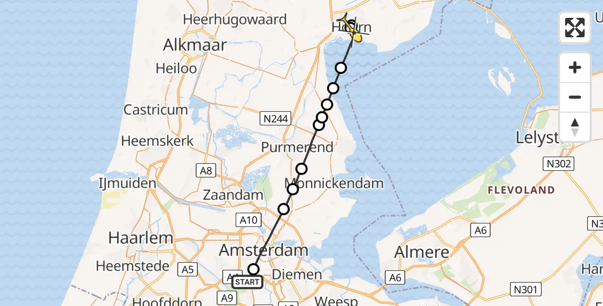 Routekaart van de vlucht: Lifeliner 1 naar Hoorn