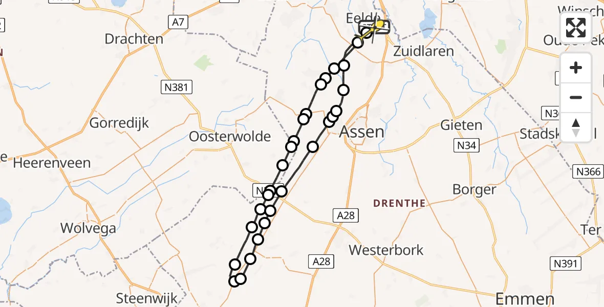Routekaart van de vlucht: Lifeliner 4 naar Groningen Airport Eelde