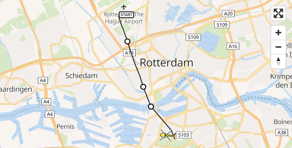 Routekaart van de vlucht: Lifeliner 2 naar Rotterdam