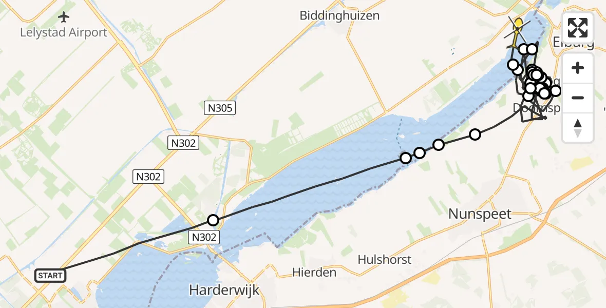 Routekaart van de vlucht: Politiehelikopter naar Biddinghuizen