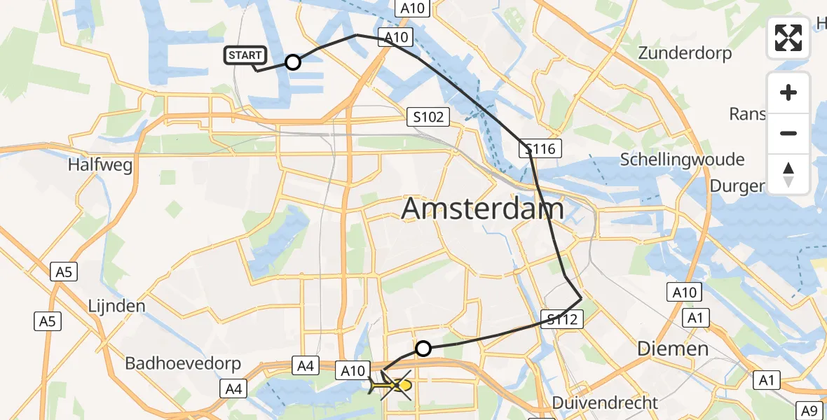 Routekaart van de vlucht: Lifeliner 1 naar VU Medisch Centrum Amsterdam