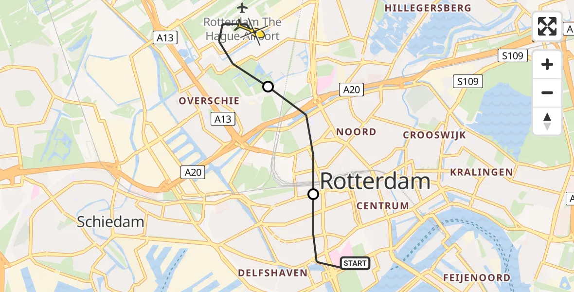 Routekaart van de vlucht: Lifeliner 2 naar Rotterdam The Hague Airport