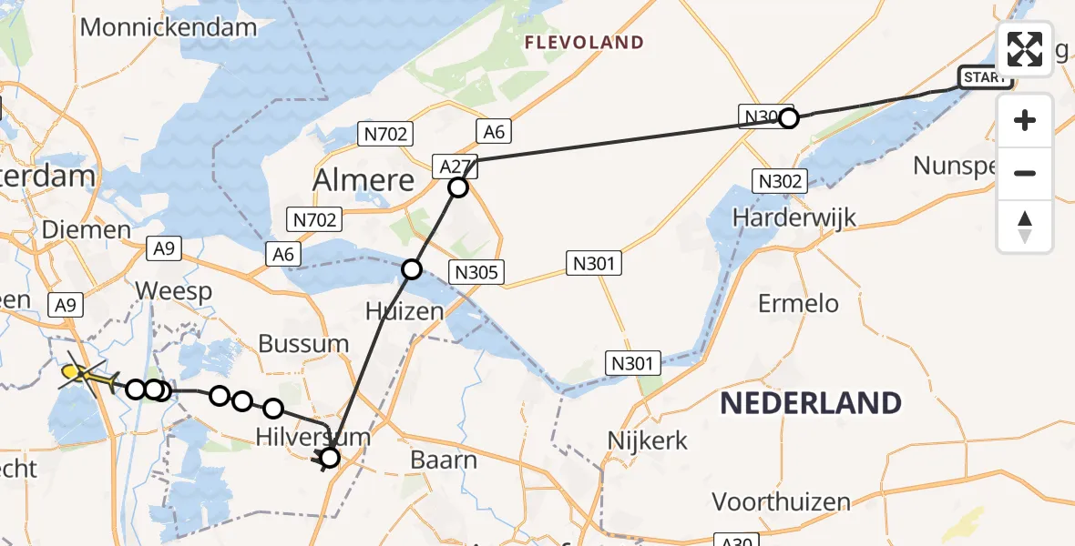 Routekaart van de vlucht: Politieheli naar Vinkeveen