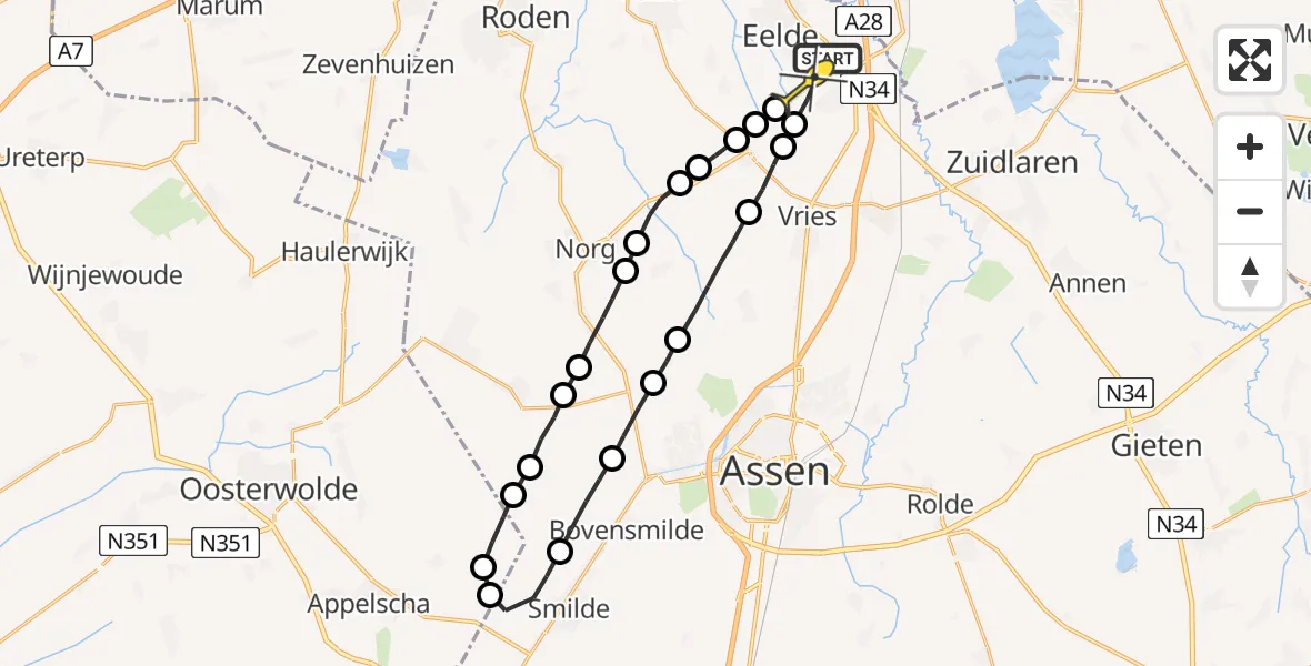 Routekaart van de vlucht: Lifeliner 4 naar Groningen Airport Eelde