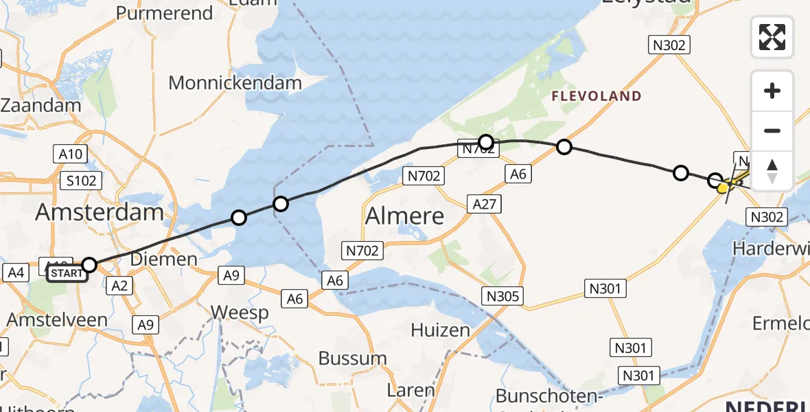 Routekaart van de vlucht: Lifeliner 1 naar Zeewolde