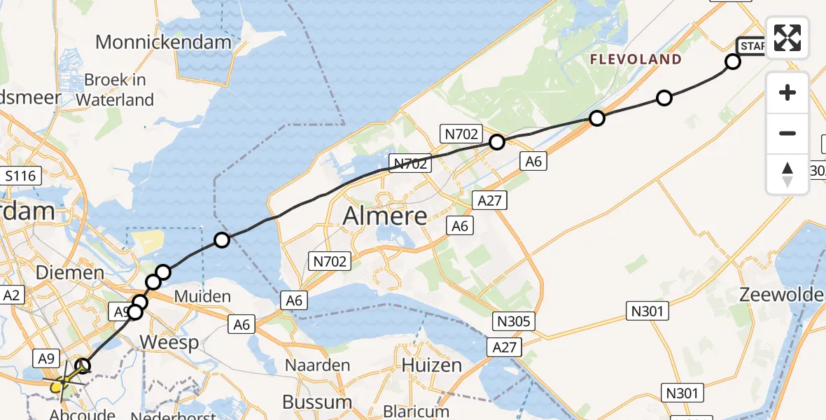 Routekaart van de vlucht: Lifeliner 1 naar Academisch Medisch Centrum (AMC)