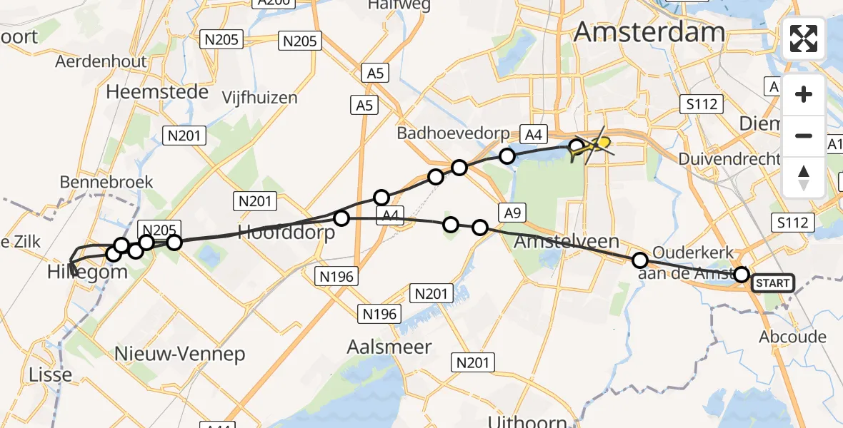 Routekaart van de vlucht: Lifeliner 1 naar VU Medisch Centrum Amsterdam