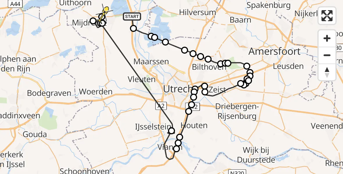 Routekaart van de vlucht: Politieheli naar Vinkeveen