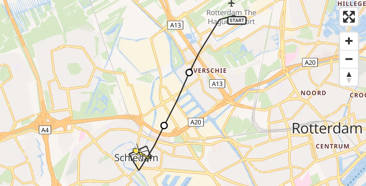 Routekaart van de vlucht: Lifeliner 2 naar Schiedam