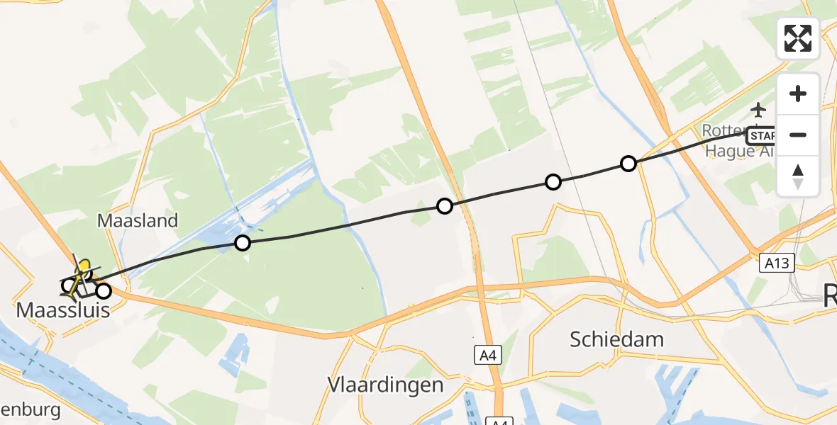 Routekaart van de vlucht: Lifeliner 2 naar Maassluis