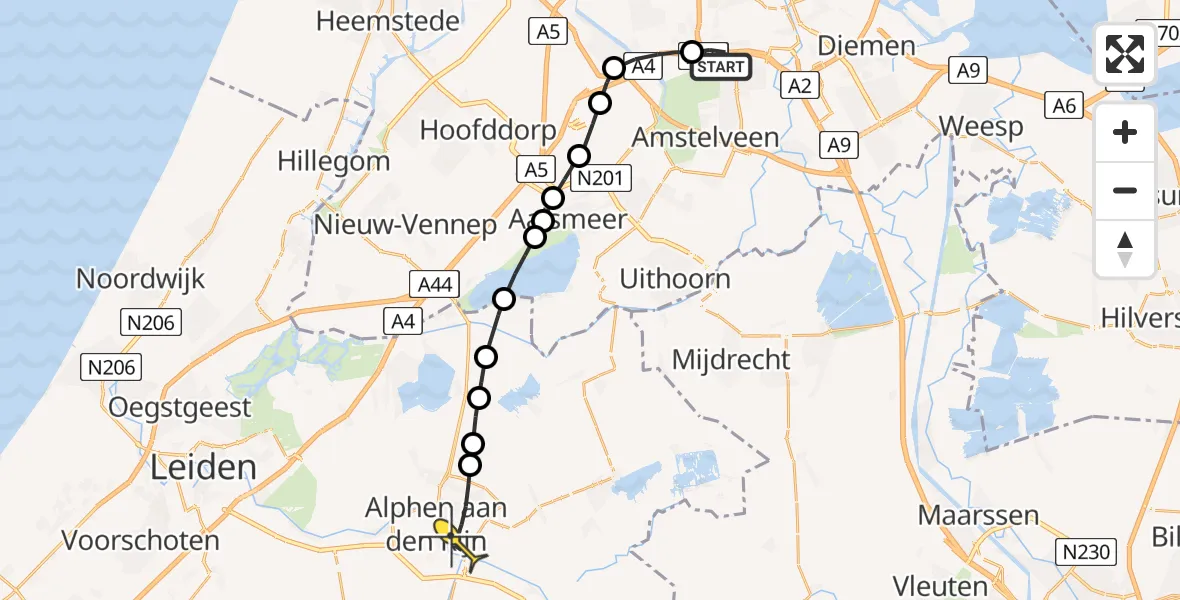 Routekaart van de vlucht: Lifeliner 1 naar Alphen aan den Rijn