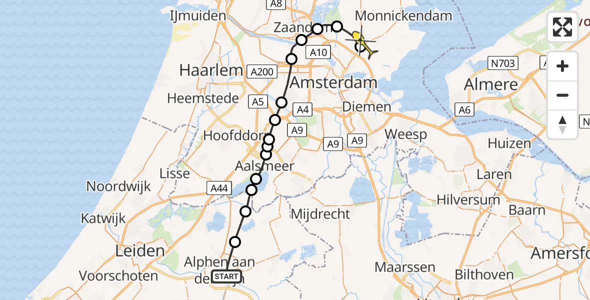 Routekaart van de vlucht: Lifeliner 1 naar Amsterdam