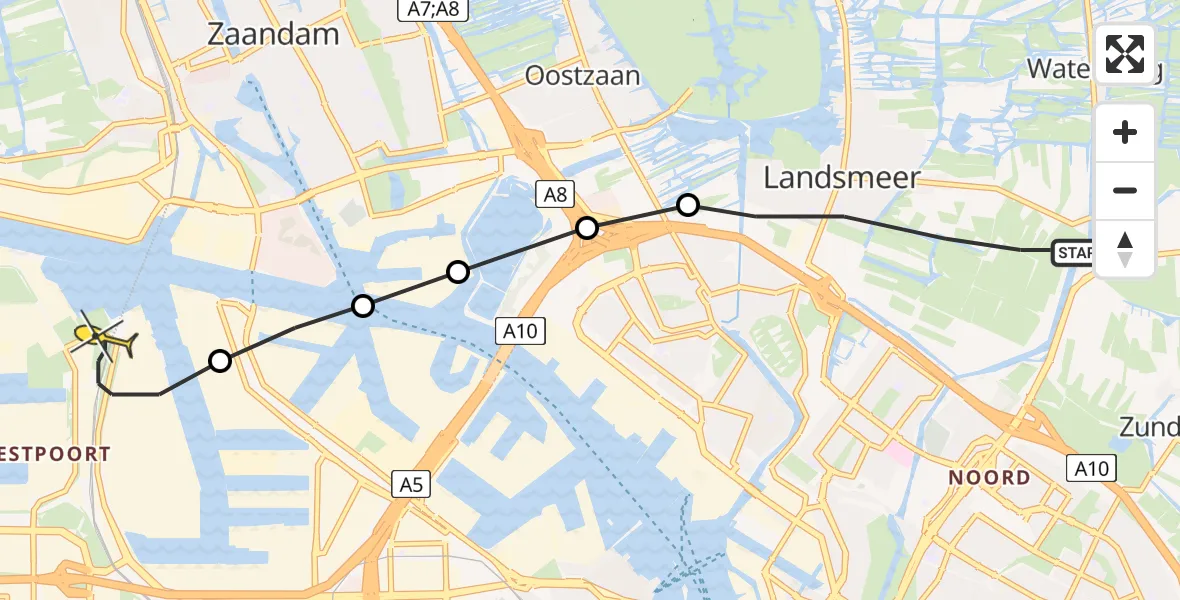 Routekaart van de vlucht: Lifeliner 1 naar Amsterdam Heliport