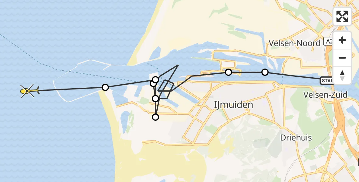 Routekaart van de vlucht: Politiehelikopter naar IJmuiden