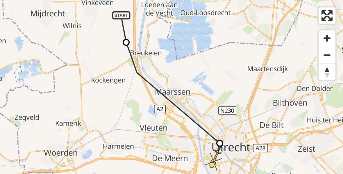 Routekaart van de vlucht: Politiehelikopter naar Utrecht