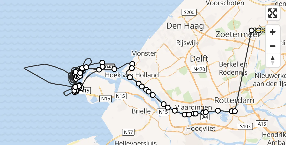 Routekaart van de vlucht: Politieheli naar Benthuizen