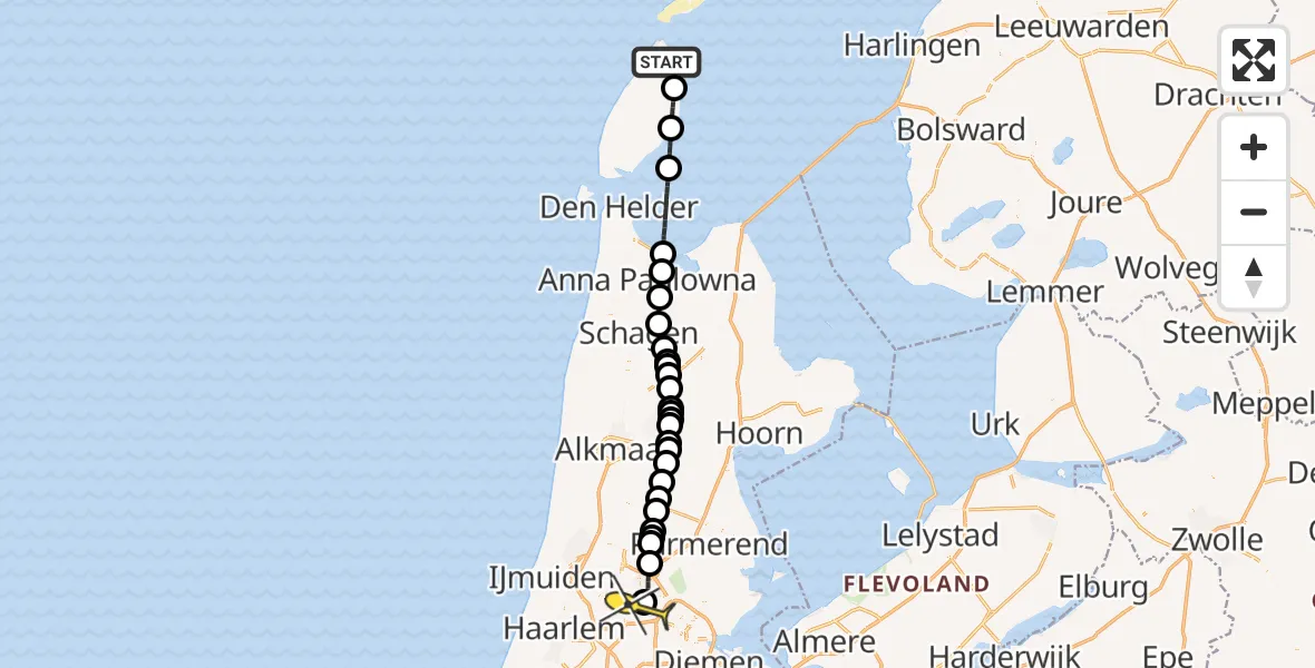 Routekaart van de vlucht: Lifeliner 1 naar Amsterdam Heliport