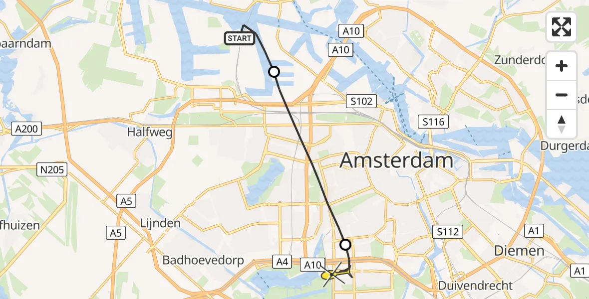 Routekaart van de vlucht: Lifeliner 1 naar VU Medisch Centrum Amsterdam