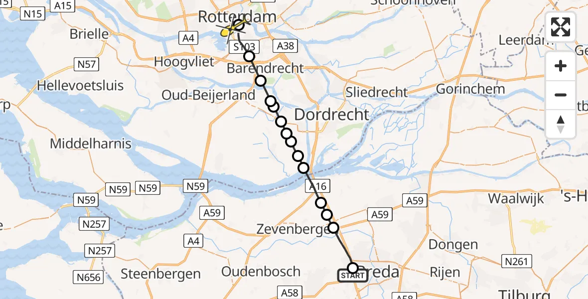 Routekaart van de vlucht: Lifeliner 2 naar Erasmus MC