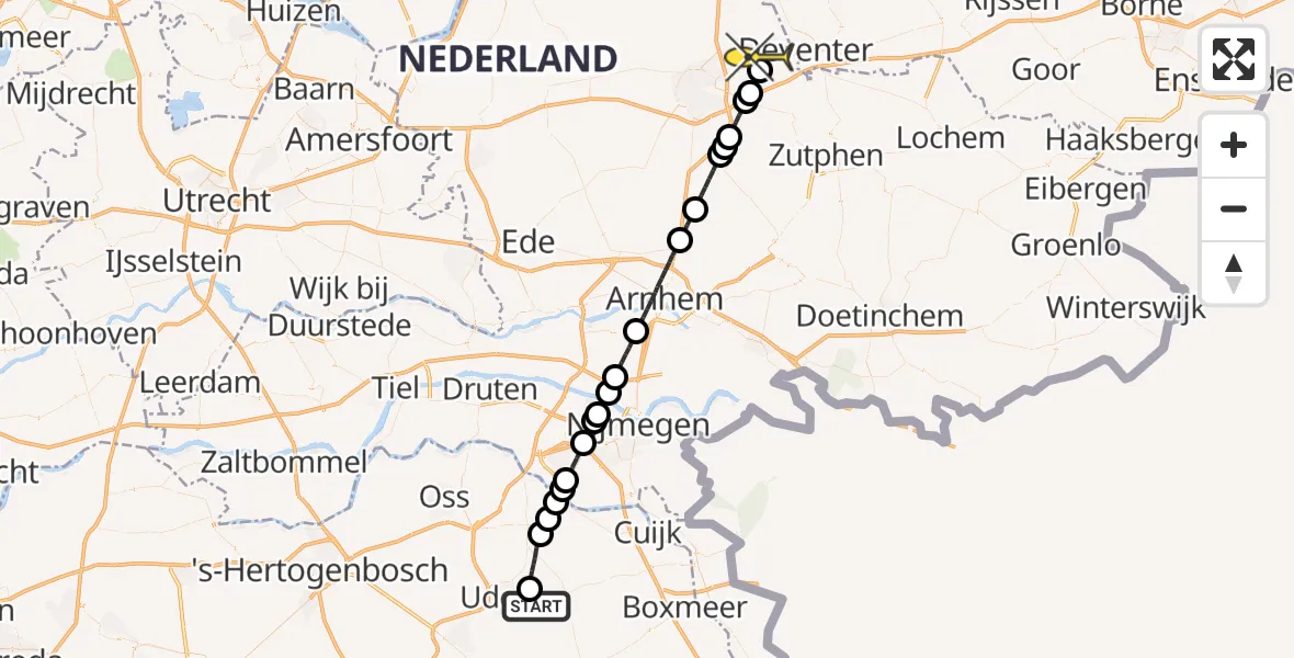 Routekaart van de vlucht: Lifeliner 3 naar Twello