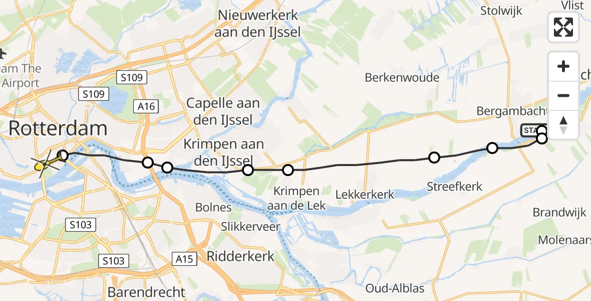 Routekaart van de vlucht: Lifeliner 2 naar Erasmus MC